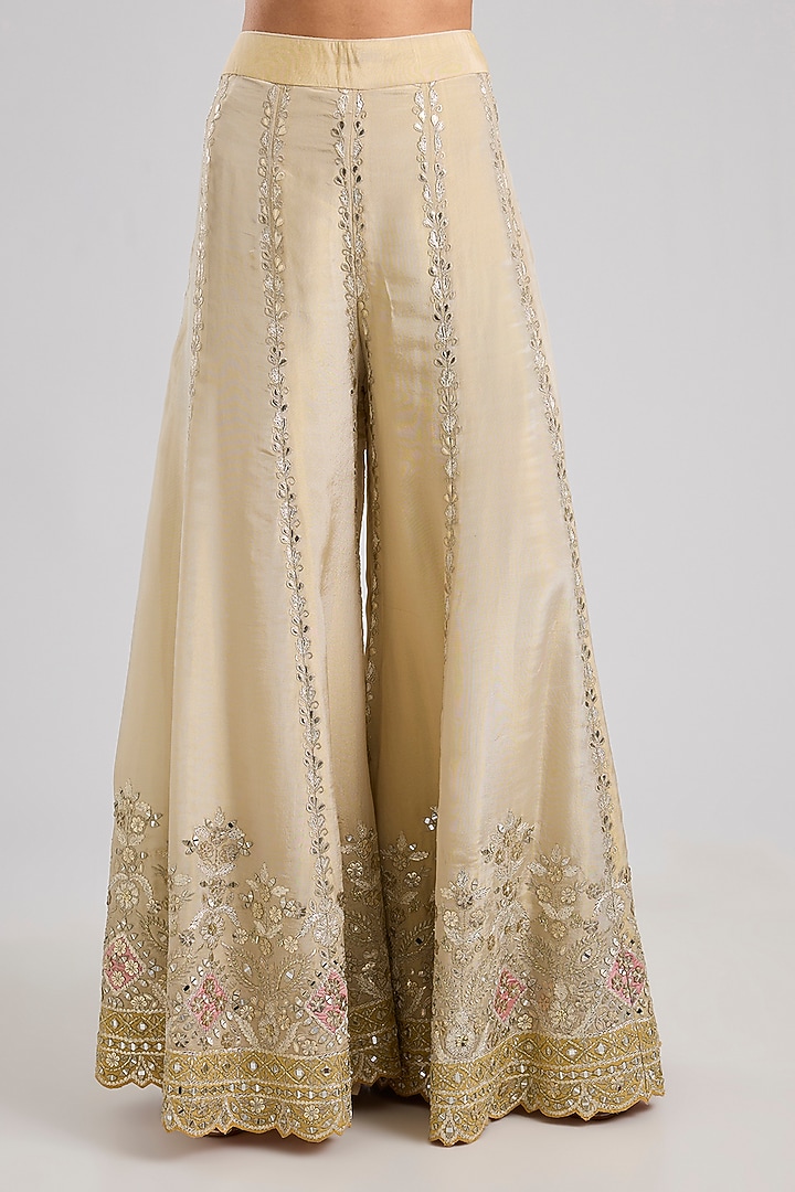 Yellow Tissue Patch & Mirror Embroidered Wedding Sharara Set by Suhino at Pernia's Pop Up Shop