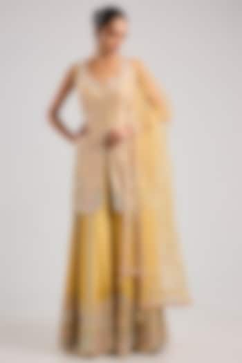 Yellow Tissue Resham & Mirror Embroidered Wedding Sharara Set by Suhino at Pernia's Pop Up Shop