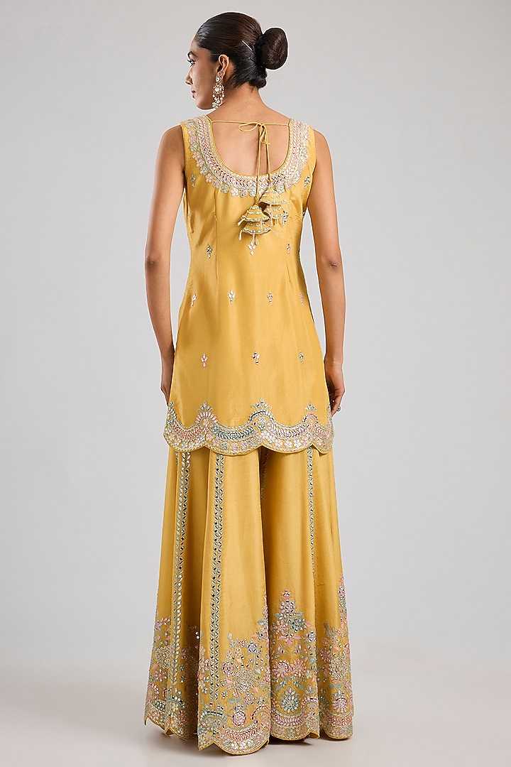 Yellow Tissue Resham & Mirror Embroidered Wedding Sharara Set by Suhino at Pernia's Pop Up Shop