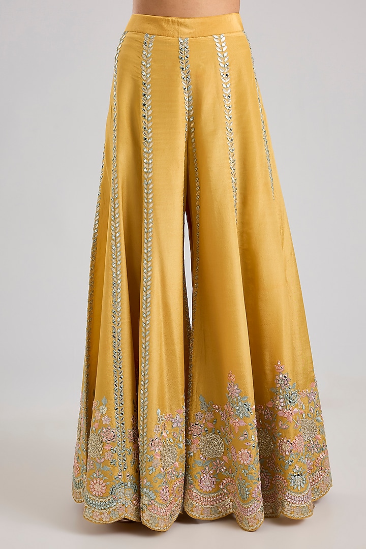 Yellow Tissue Resham & Mirror Embroidered Wedding Sharara Set by Suhino at Pernia's Pop Up Shop