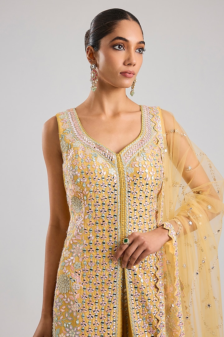 Yellow Tissue Resham & Mirror Embroidered Wedding Sharara Set by Suhino at Pernia's Pop Up Shop