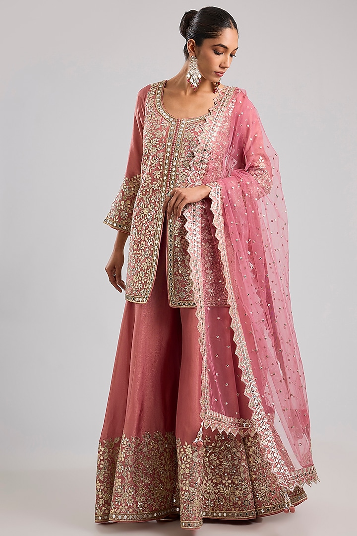 Pink Tissue Mirror Embroidered Wedding Sharara Set by Suhino at Pernia's Pop Up Shop