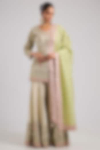 Ivory Tissue Patch & Mirror Embroidered Wedding Sharara Set by Suhino at Pernia's Pop Up Shop