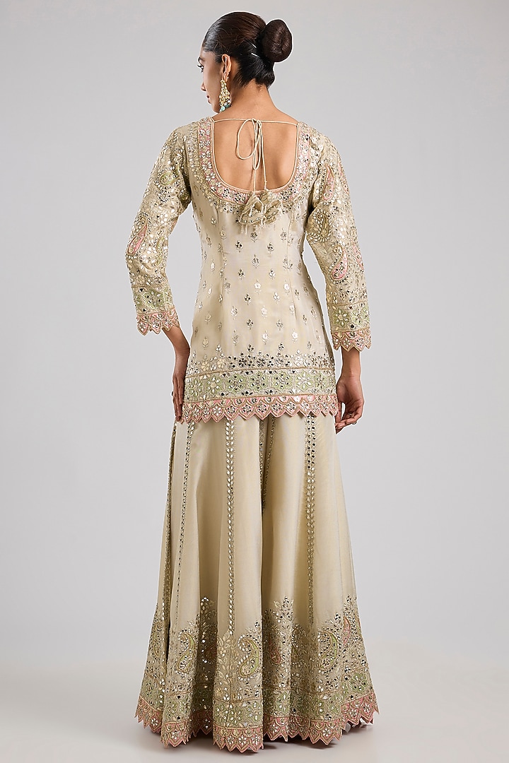 Ivory Tissue Patch & Mirror Embroidered Wedding Sharara Set by Suhino at Pernia's Pop Up Shop