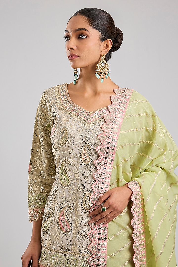 Ivory Tissue Patch & Mirror Embroidered Wedding Sharara Set by Suhino at Pernia's Pop Up Shop