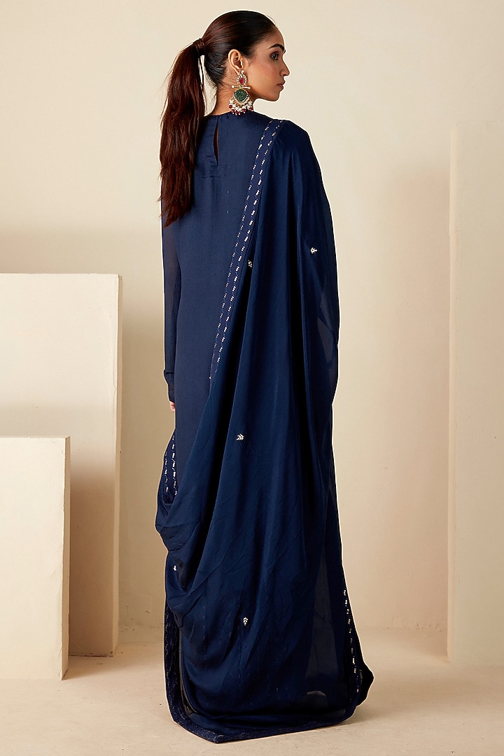 Navy Blue Georgette Crepe Handwork Kurta Set by Suruchi Parakh at Pernia's Pop Up Shop