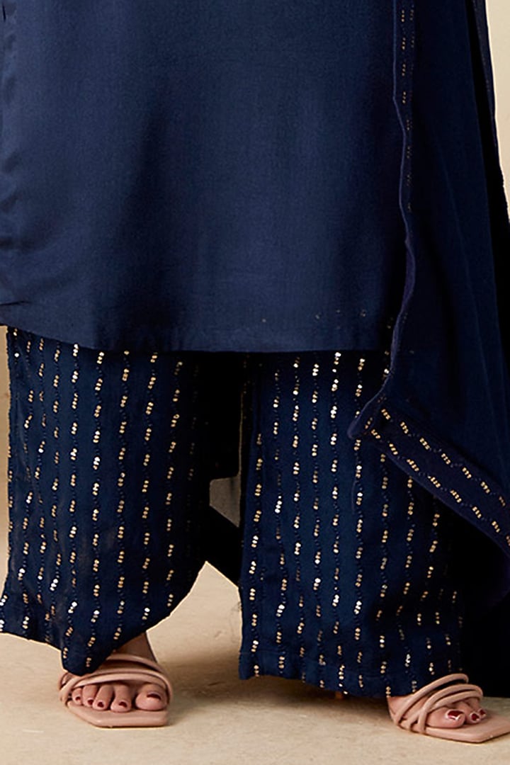 Navy Blue Georgette Crepe Handwork Kurta Set by Suruchi Parakh at Pernia's Pop Up Shop