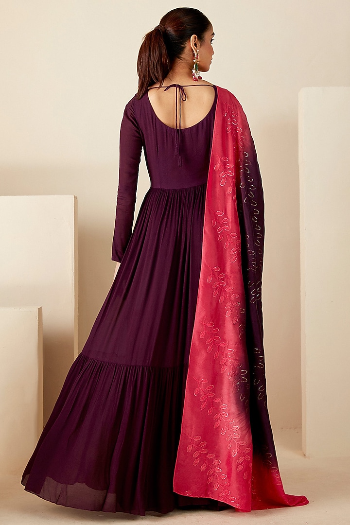 Wine Georgette Crepe Party Wear Anarkali Set by Suruchi Parakh at Pernia's Pop Up Shop