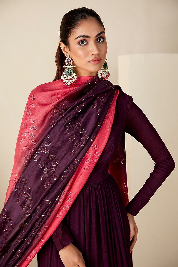 Wine Georgette Crepe Party Wear Anarkali Set by Suruchi Parakh at Pernia's Pop Up Shop