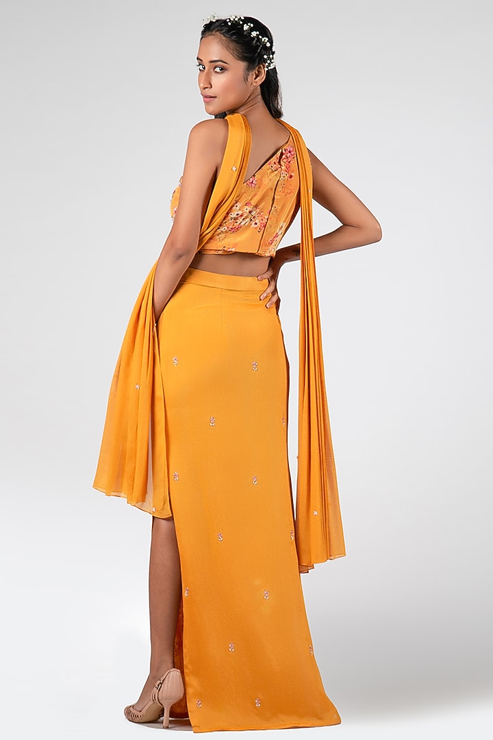 Mustard Georgette Crepe Skirt Set by Suruchi Parakh at Pernia's Pop Up Shop