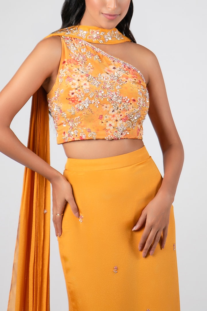 Mustard Georgette Crepe Skirt Set by Suruchi Parakh at Pernia's Pop Up Shop