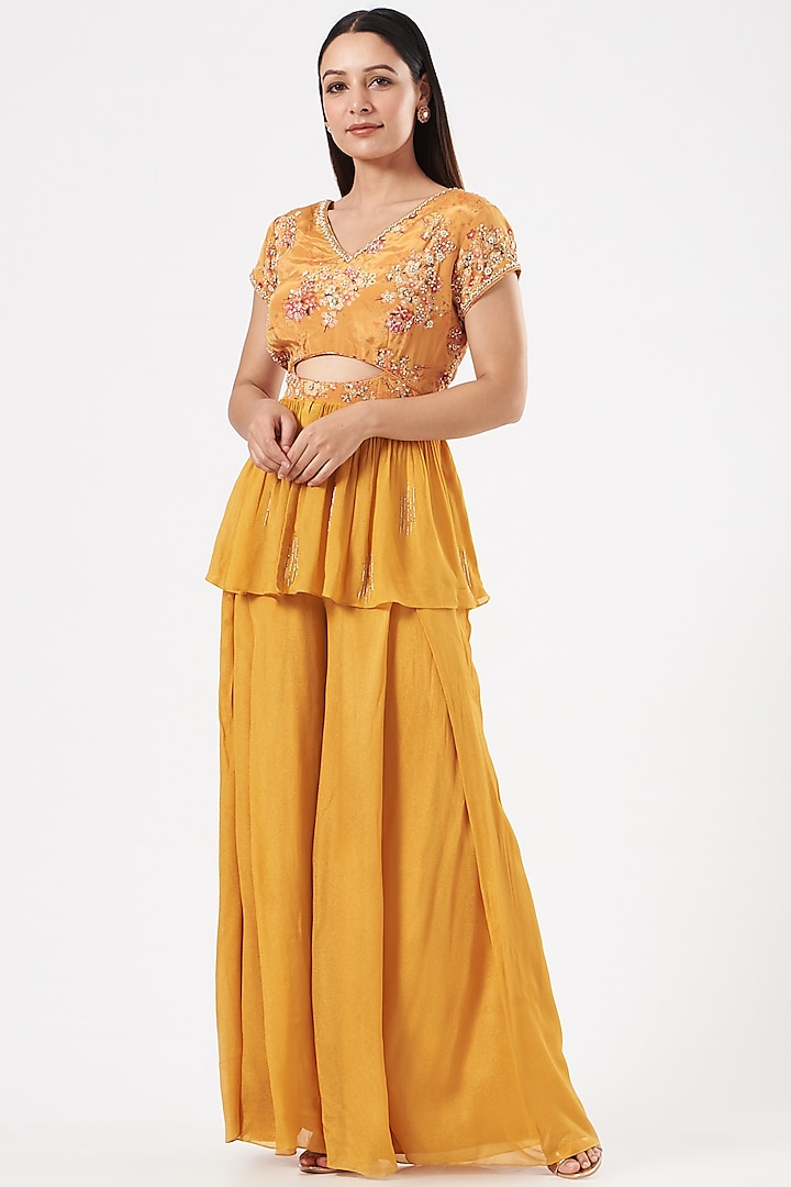 Mustard Georgette Crepe Pant Set Design by Suruchi Parakh at Pernia's ...