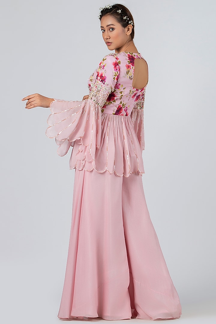 Light Pink Georgette Crepe Flared Pant Set by Suruchi Parakh at Pernia's Pop Up Shop