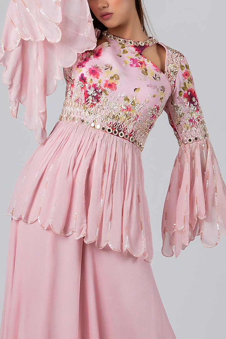 Light Pink Georgette Crepe Flared Pant Set by Suruchi Parakh at Pernia's Pop Up Shop