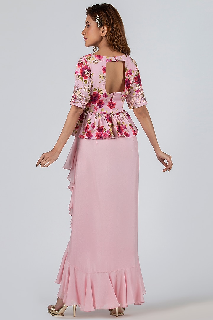 Light Pink High-Low Draped Skirt Set by Suruchi Parakh at Pernia's Pop Up Shop