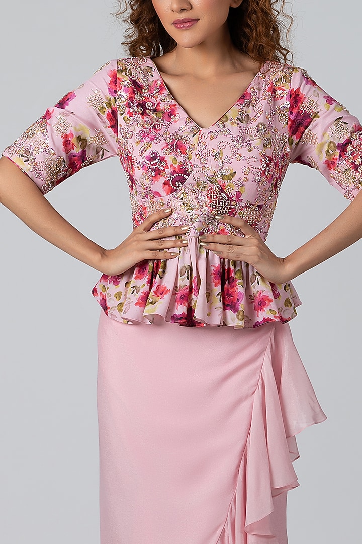 Light Pink High-Low Draped Skirt Set by Suruchi Parakh at Pernia's Pop Up Shop