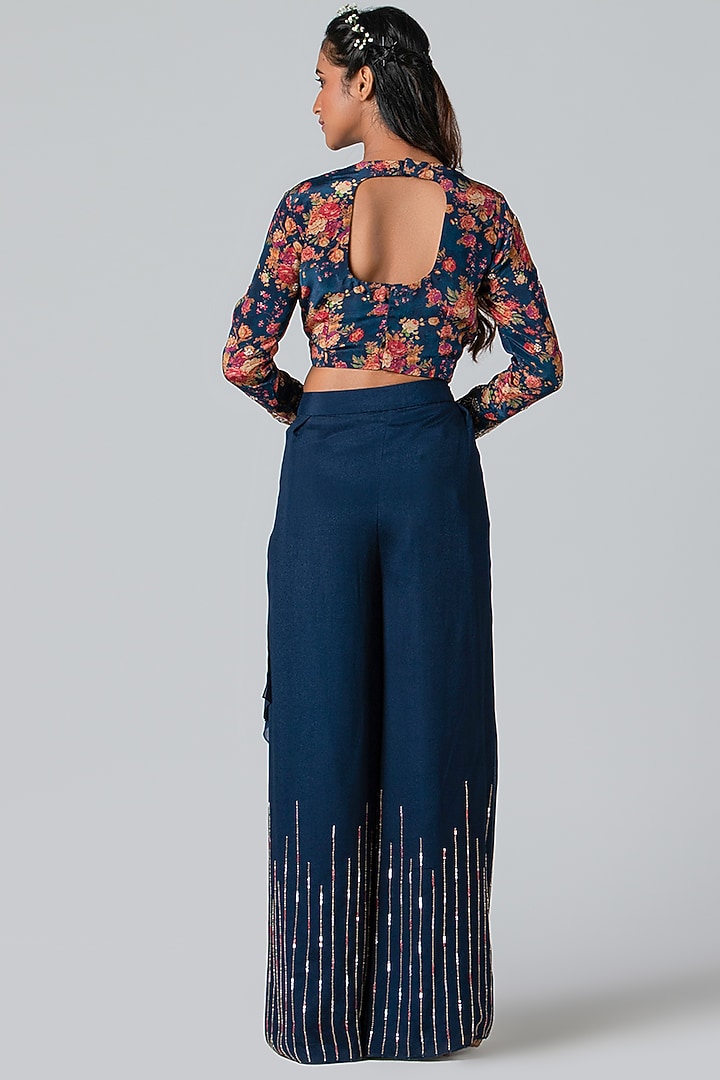 Dark Navy Blue Hand Embroidered Flared Pant Set by Suruchi Parakh at Pernia's Pop Up Shop