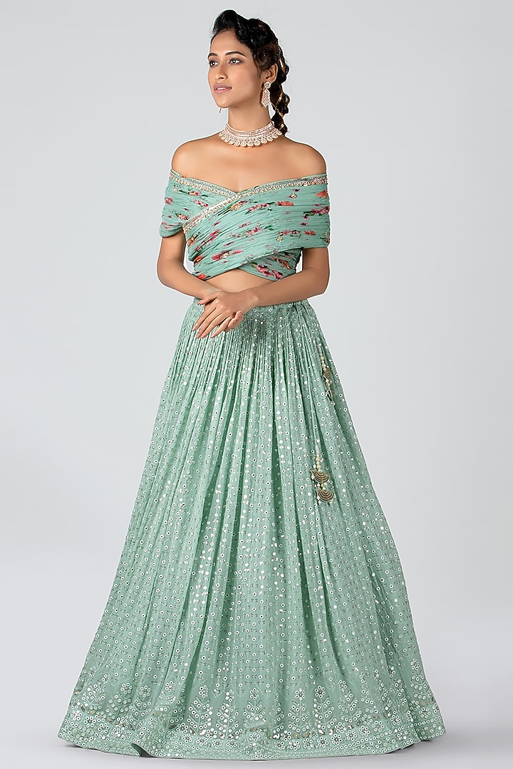 Sea-Green Georgette & Organza Skirt Set by Suruchi Parakh at Pernia's Pop Up Shop