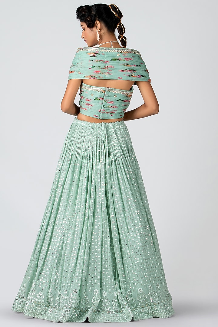 Sea-Green Georgette & Organza Skirt Set by Suruchi Parakh at Pernia's Pop Up Shop