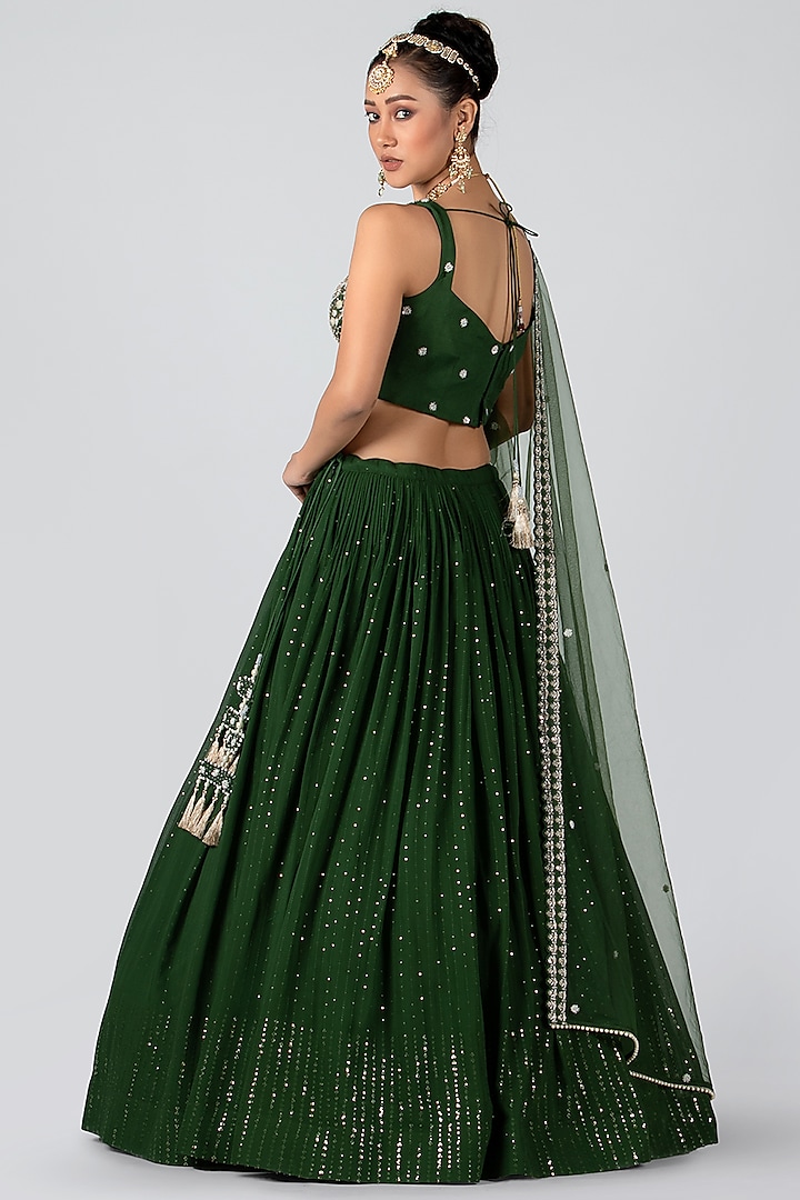Forest Green Georgette & Net Wedding Lehenga Set by Suruchi Parakh at Pernia's Pop Up Shop