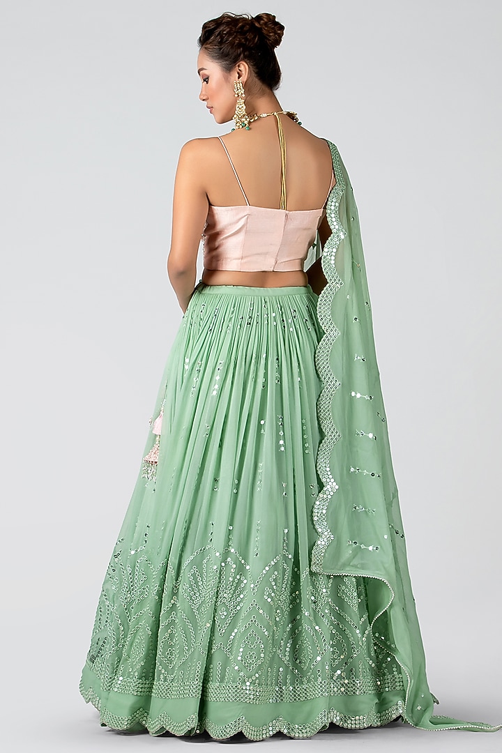 Leaf Green Embroidered Skirt Set by Suruchi Parakh at Pernia's Pop Up Shop