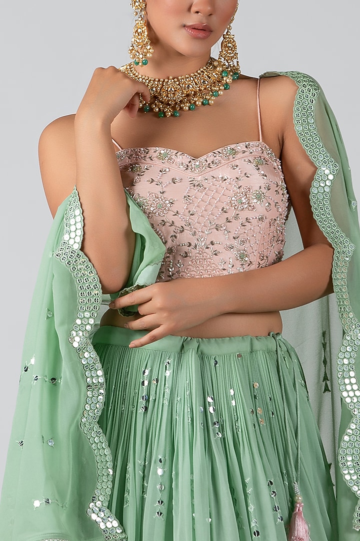 Leaf Green Embroidered Skirt Set by Suruchi Parakh at Pernia's Pop Up Shop