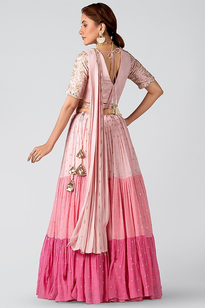 Blush Pink Georgette Crepe Layered Wedding Lehenga Set by Suruchi Parakh at Pernia's Pop Up Shop