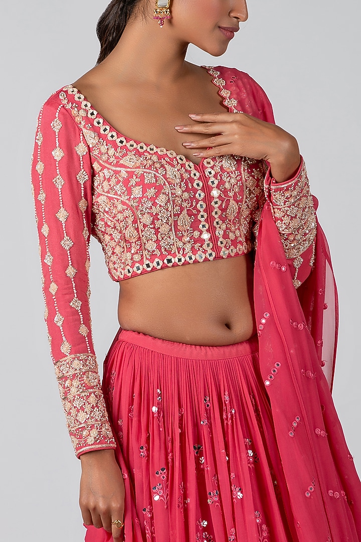 Candy Pink Georgette Skirt Set by Suruchi Parakh at Pernia's Pop Up Shop