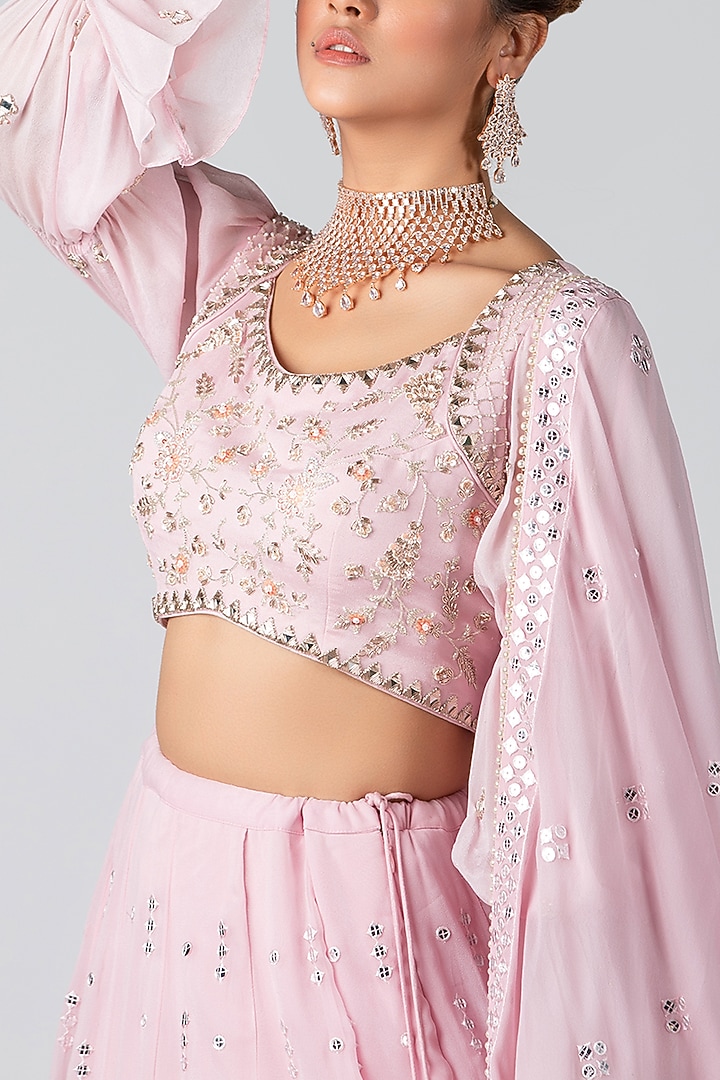 Baby Pink Embroidered Skirt Set by Suruchi Parakh at Pernia's Pop Up Shop