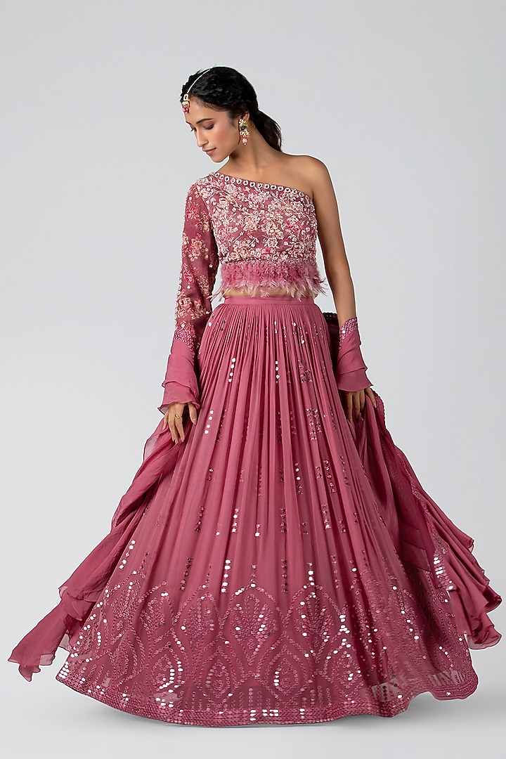Dark Pink Pleated Skirt Set by Suruchi Parakh
