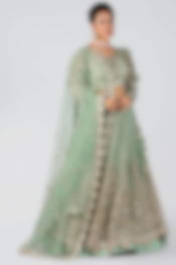Sea-Green Hand Embroidered Bridal Lehenga Set by Suruchi Parakh