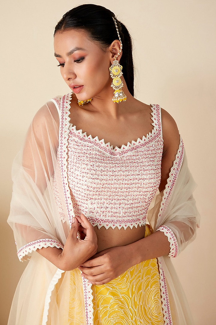 Yellow Net & Georgette Thread Work Wedding Lehenga Set by Suruchi Parakh at Pernia's Pop Up Shop