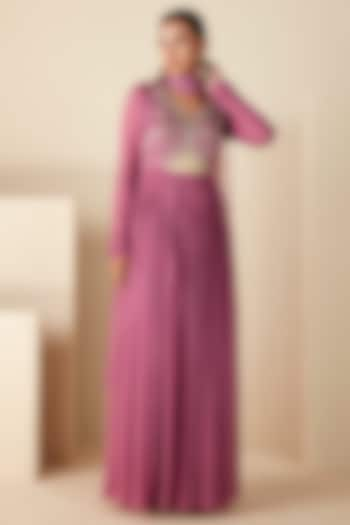 Mauve Georgette Crepe Hand Embroidered Anarkali Set by Suruchi Parakh at Pernia's Pop Up Shop