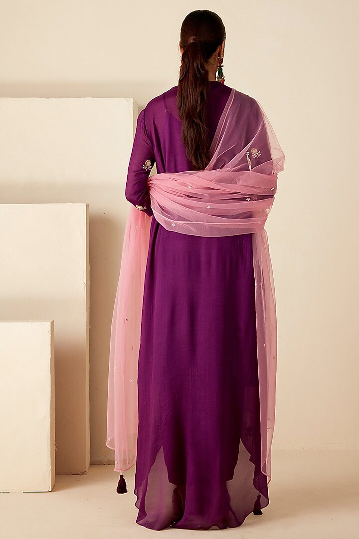 Purple Georgette Crepe Hand Embroidered Kurta Set by Suruchi Parakh at Pernia's Pop Up Shop