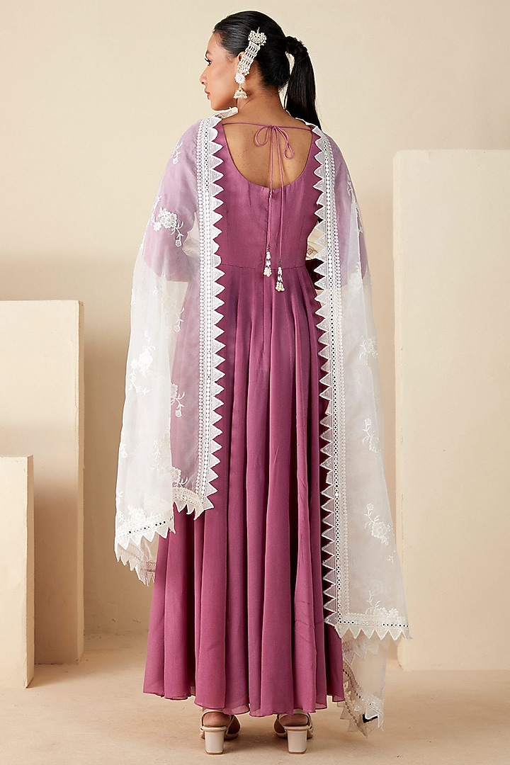 Mauve Georgette Crepe & Soft Organza Party Wear Anarkali Set by Suruchi Parakh at Pernia's Pop Up Shop