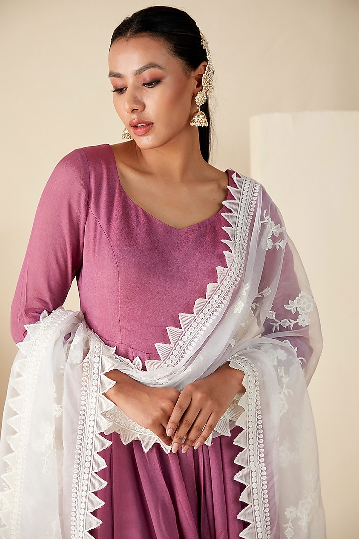 Mauve Georgette Crepe & Soft Organza Party Wear Anarkali Set by Suruchi Parakh at Pernia's Pop Up Shop
