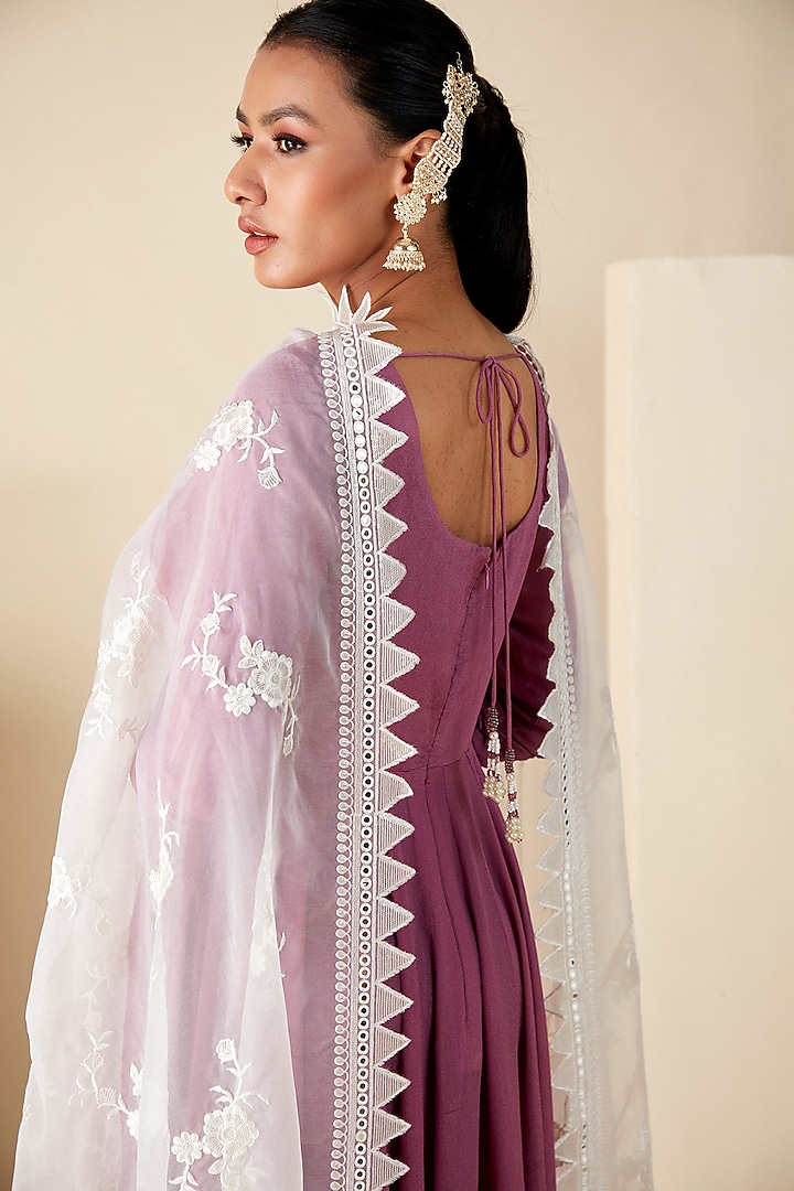 Mauve Georgette Crepe & Soft Organza Party Wear Anarkali Set by Suruchi Parakh at Pernia's Pop Up Shop