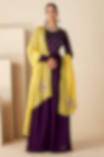 Purple Georgette Crepe Embroidered Pleated Wedding Anarkali Set by Suruchi Parakh at Pernia's Pop Up Shop