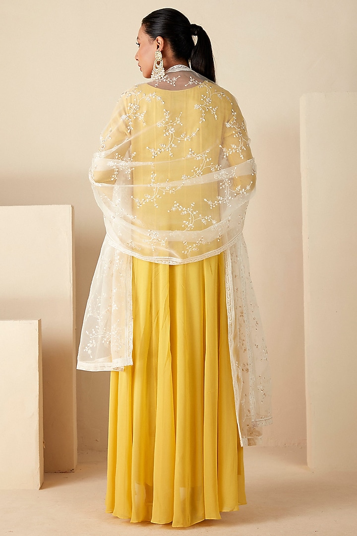 Yellow Georgette Crepe & Organza Party Wear Anarkali Set by Suruchi Parakh at Pernia's Pop Up Shop