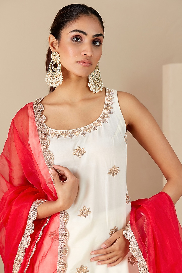 Off-White Crepe Silk & Organza Party Wear Sharara Set by Suruchi Parakh at Pernia's Pop Up Shop