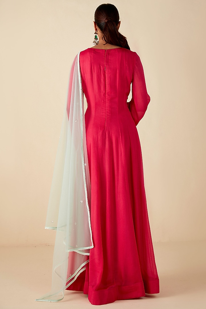 Pink Georgette Crepe Embroidered Handcrafted Party Wear Anarkali Set by Suruchi Parakh at Pernia's Pop Up Shop