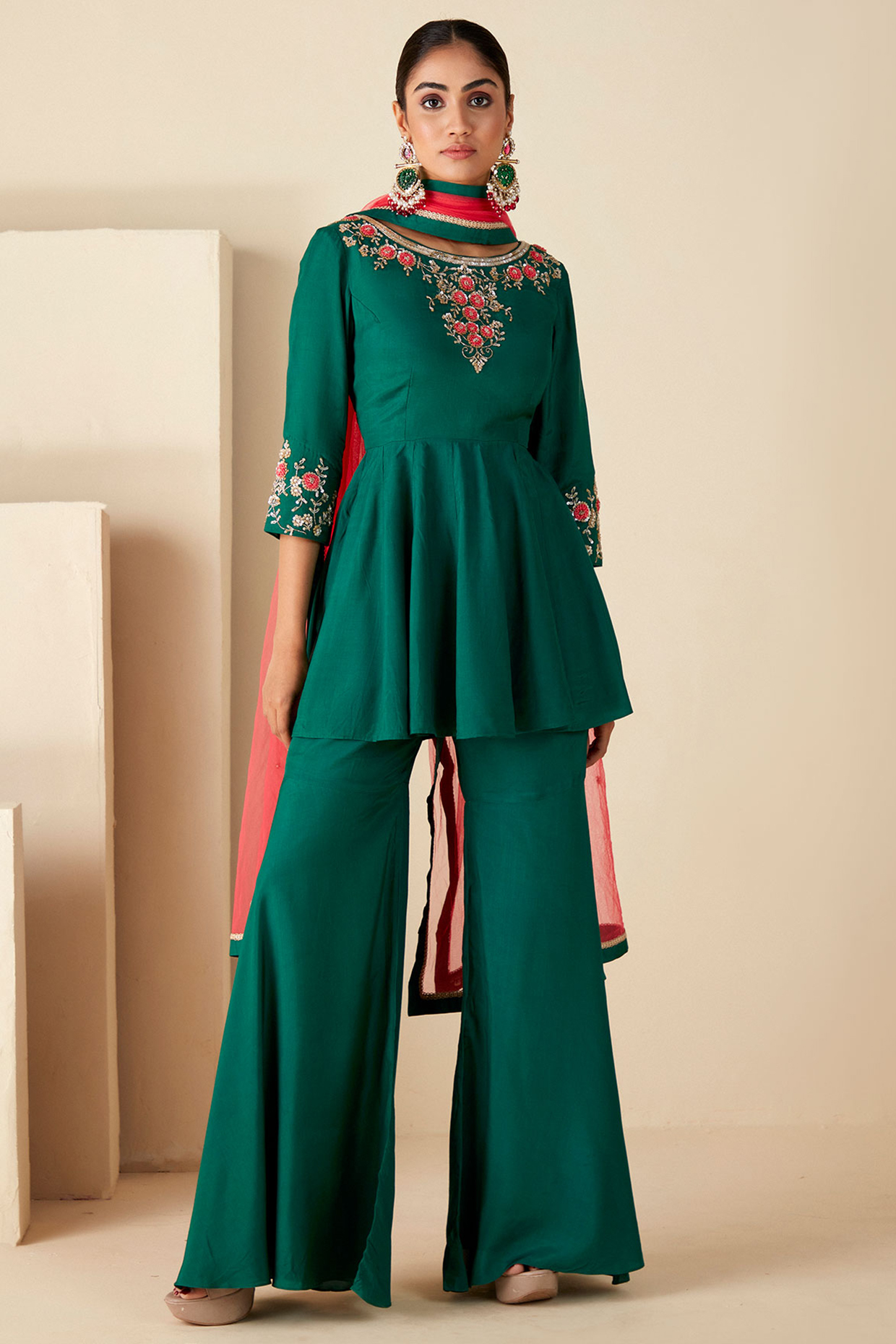 Green Crepe Silk & Net Party Wear Sharara Set by Suruchi Parakh at Pernia's Pop Up Shop