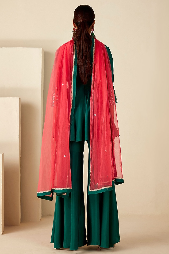 Green Crepe Silk & Net Party Wear Sharara Set by Suruchi Parakh at Pernia's Pop Up Shop