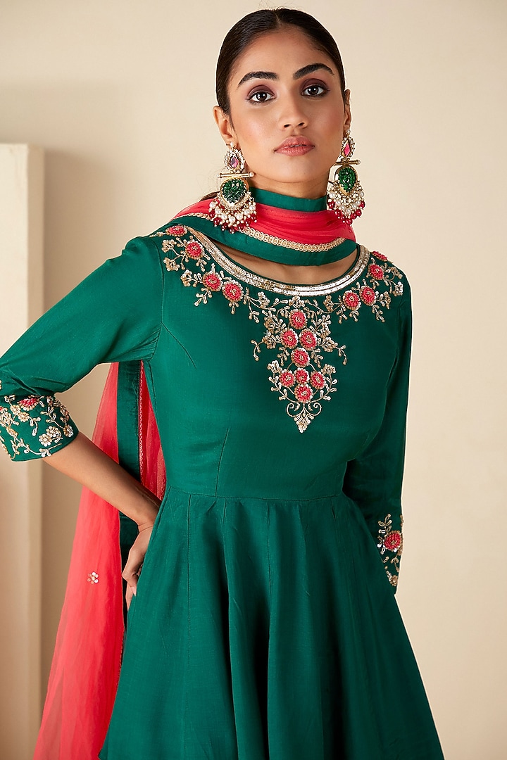 Green Crepe Silk & Net Party Wear Sharara Set by Suruchi Parakh at Pernia's Pop Up Shop