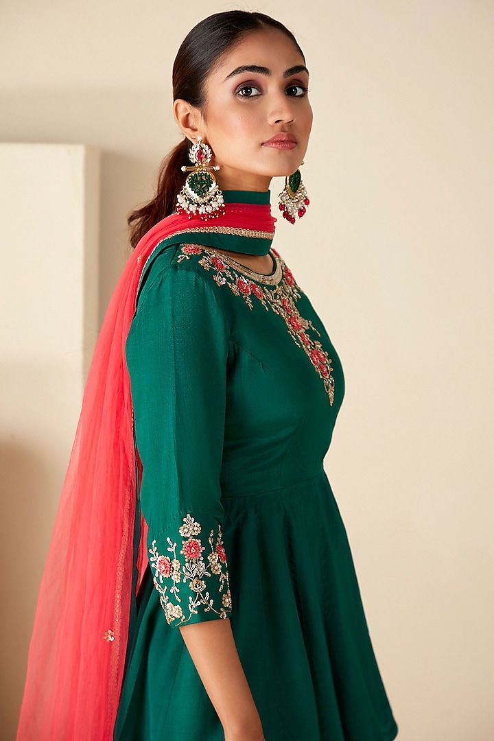 Green Crepe Silk & Net Party Wear Sharara Set by Suruchi Parakh at Pernia's Pop Up Shop
