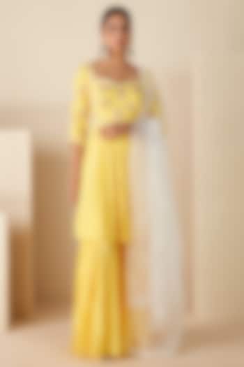 Yellow Crepe Silk Party Wear Sharara Set by Suruchi Parakh at Pernia's Pop Up Shop