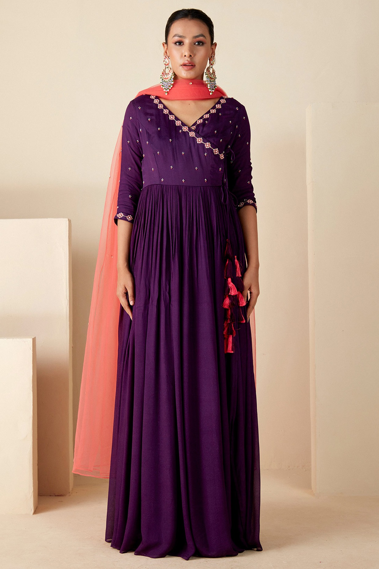 Purple Georgette Crepe & Net Party Wear Anarkali Set by Suruchi Parakh at Pernia's Pop Up Shop
