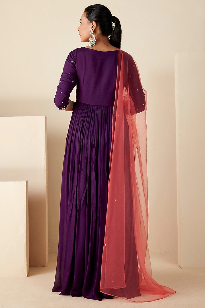 Purple Georgette Crepe & Net Party Wear Anarkali Set by Suruchi Parakh at Pernia's Pop Up Shop