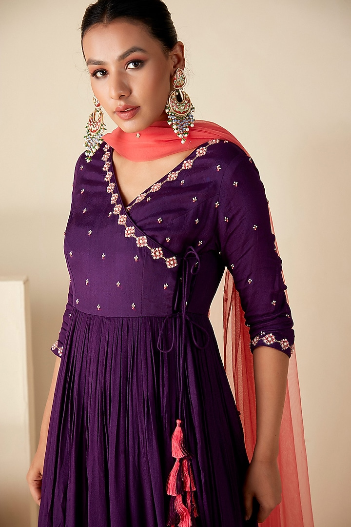 Purple Georgette Crepe & Net Party Wear Anarkali Set by Suruchi Parakh at Pernia's Pop Up Shop