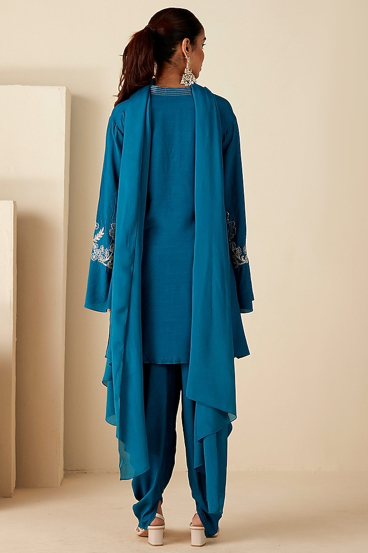 Teal Blue Crepe Silk Handwork Kurta Set by Suruchi Parakh at Pernia's Pop Up Shop
